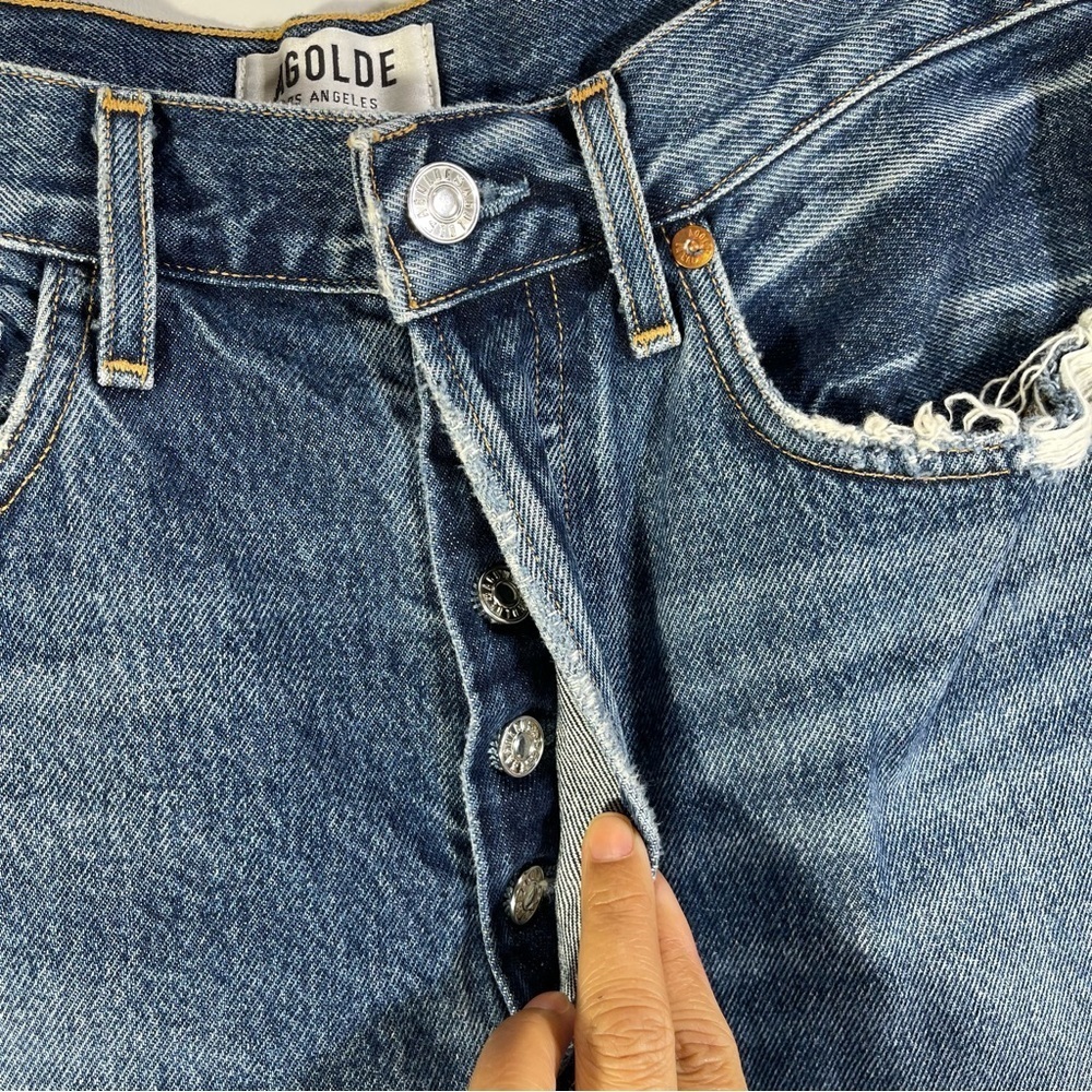 Agolde Womens 90s High Rise Loose Fit Distressed Blue Jeans Psyche Wash Size 27 - Picture 6 of 15